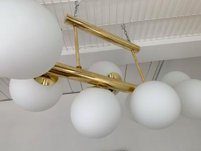 Contemporary Long Brass Chandelier Opaline Italy