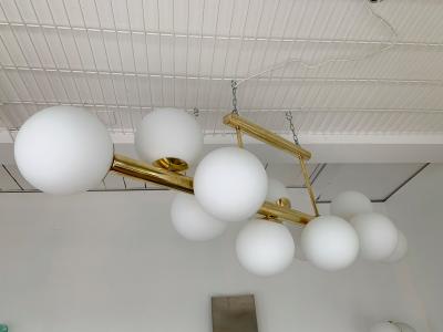 Contemporary Long Brass Chandelier Opaline Italy