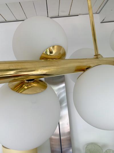 Contemporary Long Brass Chandelier Opaline Italy