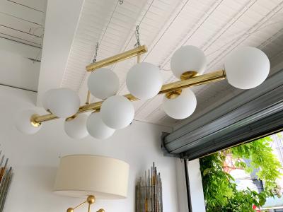 Contemporary Long Brass Chandelier Opaline Italy