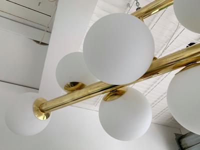 Contemporary Long Brass Chandelier Opaline Italy