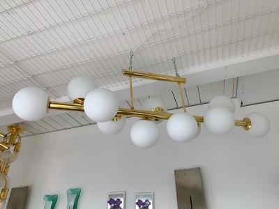 Contemporary Long Brass Chandelier Opaline Italy