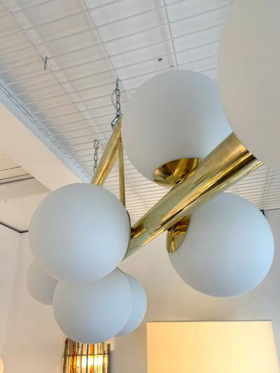 Contemporary Long Brass Chandelier Opaline Italy