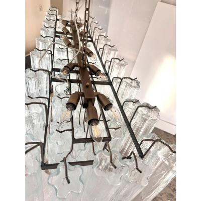 Contemporary Luxury Rectangular Tronchi Murano Glass Burnished Chandelier