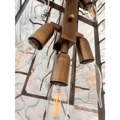 Contemporary Luxury Rectangular Tronchi Murano Glass Burnished Chandelier
