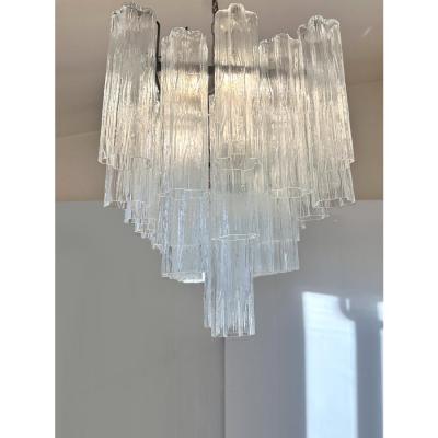 Contemporary Luxury Rectangular Tronchi Murano Glass Burnished Chandelier