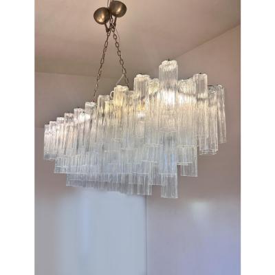 Contemporary Luxury Rectangular Tronchi Murano Glass Burnished Chandelier