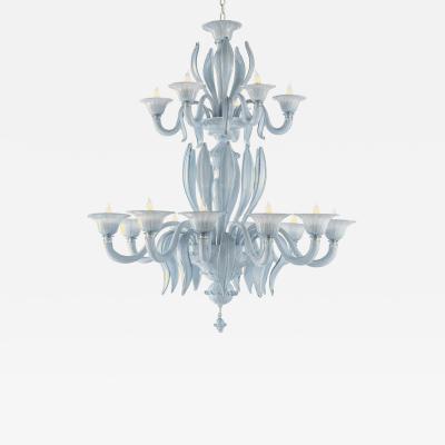 Contemporary MCM Venetian Azure Style Murano Glass Chandelier With Leaves