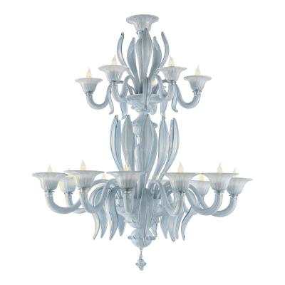 Contemporary MCM Venetian Azure Style Murano Glass Chandelier With Leaves