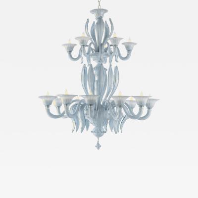 Contemporary MCM Venetian Azure Style Murano Glass Chandelier With Leaves