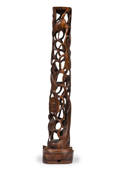 Contemporary Makonde Style Hand Carved Wooden Sculpture on a Base