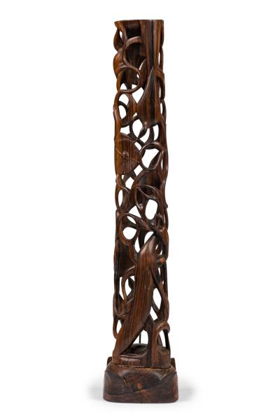 Contemporary Makonde Style Hand Carved Wooden Sculpture on a Base