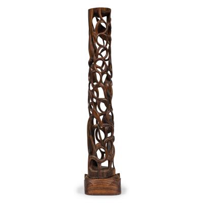 Contemporary Makonde Style Hand Carved Wooden Sculpture on a Base