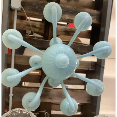 Contemporary Matte Light Blue Murano Glass Chandelier
