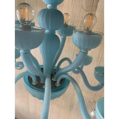 Contemporary Matte Light Blue Murano Glass Chandelier