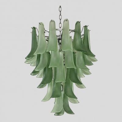 Contemporary Mazzega Style Frosted Green Random Glass Chandelier