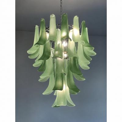 Contemporary Mazzega Style Frosted Green Random Glass Chandelier