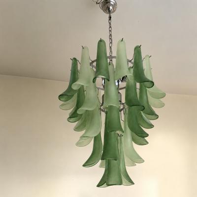 Contemporary Mazzega Style Frosted Green Random Glass Chandelier
