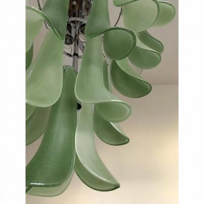 Contemporary Mazzega Style Frosted Green Random Glass Chandelier