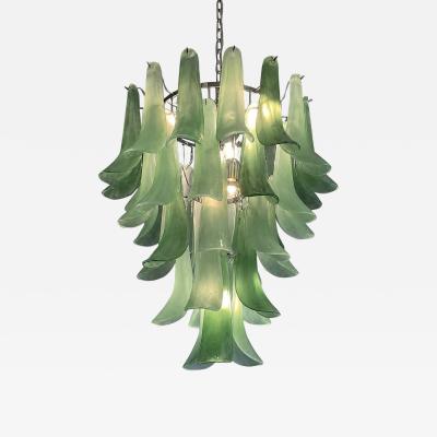 Contemporary Mazzega Style Frosted Green Random Glass Chandelier