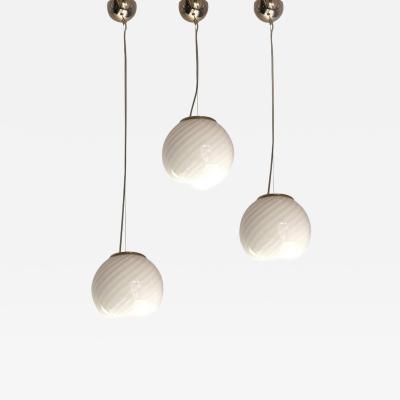 Contemporary Milky White Sphres Murano Glass Pendant Set of 3