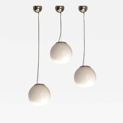 Contemporary Milky White Sphres Murano Glass Pendant Set of 3