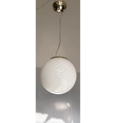 Contemporary Milky White Sphres Murano Glass Pendant Set of 3