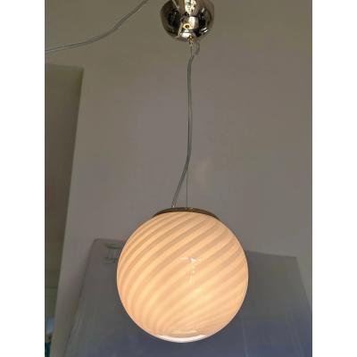 Contemporary Milky White Sphres Murano Glass Pendant Set of 3
