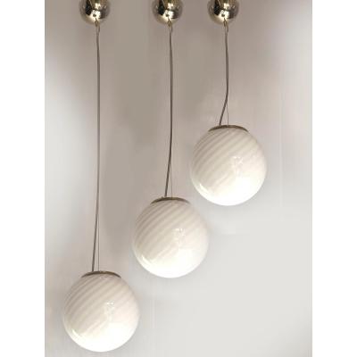 Contemporary Milky White Sphres Murano Glass Pendant Set of 3