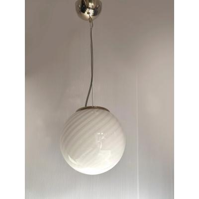 Contemporary Milky White Sphres Murano Glass Pendant Set of 3