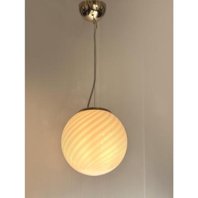 Contemporary Milky White Sphres Murano Glass Pendant Set of 5