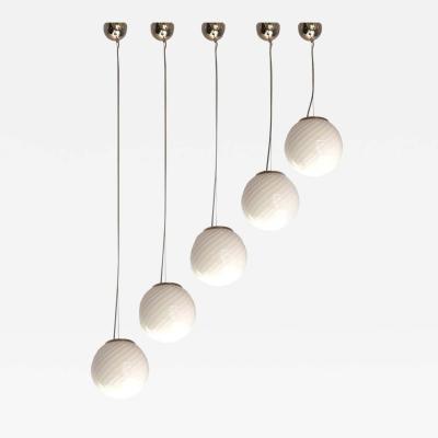 Contemporary Milky White Sphres Murano Glass Pendant Set of 5