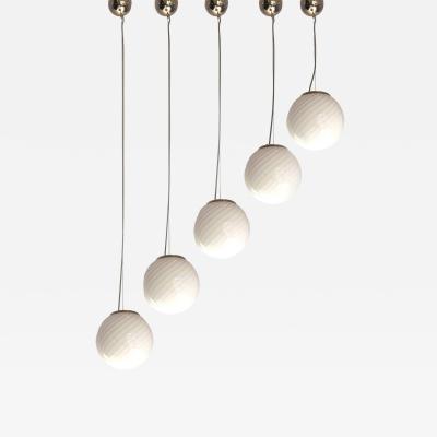 Contemporary Milky White Sphres Murano Glass Pendant Set of 5