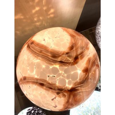 Contemporary Milky White Spot With Brown Sphere Pendant in Murano Glass