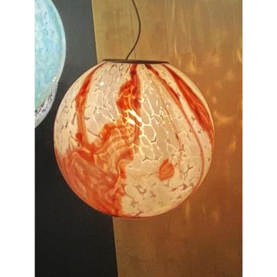 Contemporary Milky White Spot With Brown Sphere Pendant in Murano Glass