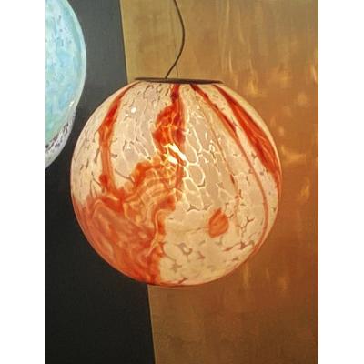 Contemporary Milky White Spot With Brown Sphere Pendant in Murano Glass