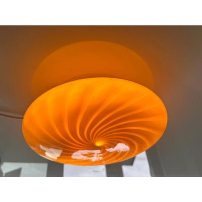 Contemporary Milky White and Beige Swirls Murano Glass Flush Mount Wall Sconce