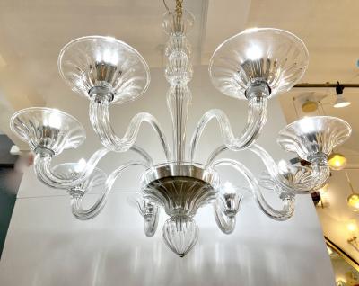 Contemporary Minimalist Italian 8 Arm Crystal Murano Glass Modern Chandelier