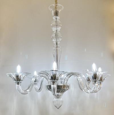 Contemporary Minimalist Italian 8 Arm Crystal Murano Glass Modern Chandelier
