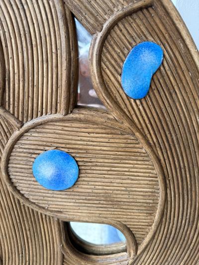 Contemporary Mirror Rattan Marquetry and Enamel Metal Italy