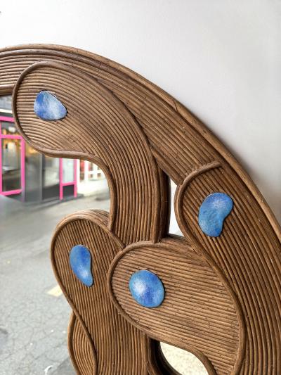 Contemporary Mirror Rattan Marquetry and Enamel Metal Italy