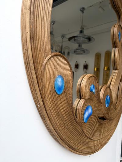Contemporary Mirror Rattan Marquetry and Enamel Metal Italy