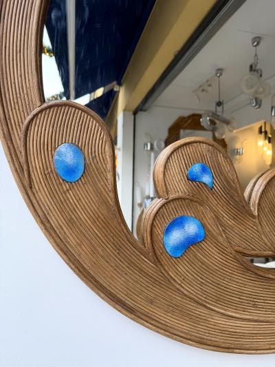 Contemporary Mirror Rattan Marquetry and Enamel Metal Italy