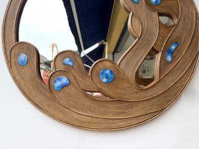 Contemporary Mirror Rattan Marquetry and Enamel Metal Italy