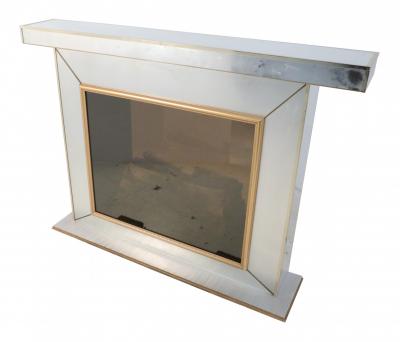 Contemporary Mirror and Gilt Metal Fireplace with Infinity Mirror Interior