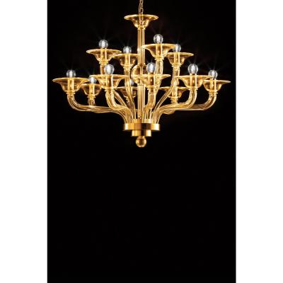 Contemporary Modern Amber Linear Murano Glass Gold Chandelier