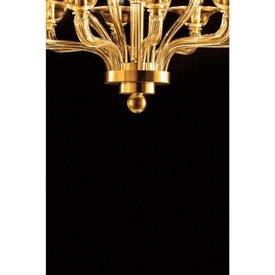 Contemporary Modern Amber Linear Murano Glass Gold Chandelier