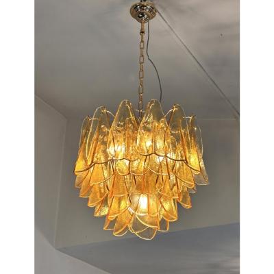 Contemporary Modern Amber Rondini Murano Glass Chandelier