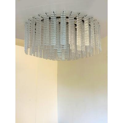 Contemporary Modern Clear Strips Listelli Murano Glass Burnish Flush Mount