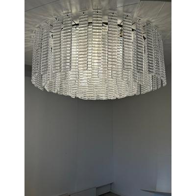 Contemporary Modern Clear Strips Listelli Murano Glass Burnish Flush Mount